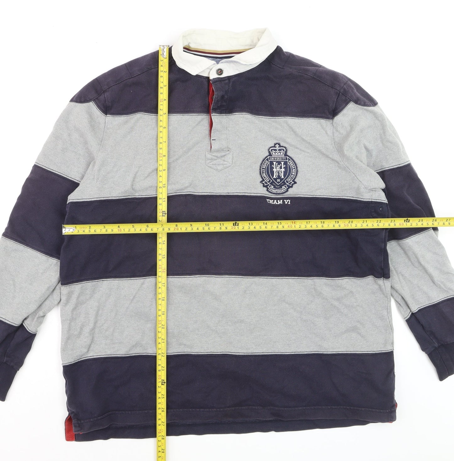 Howick Men's Grey Striped Long Sleeve Rugby Polo Shirt XL