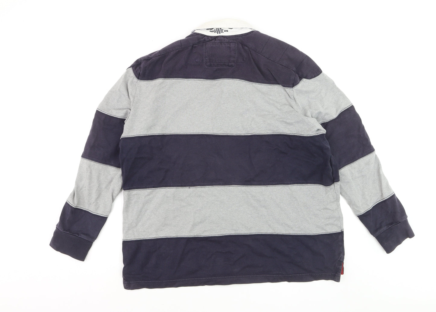 Howick Men's Grey Striped Long Sleeve Rugby Polo Shirt XL