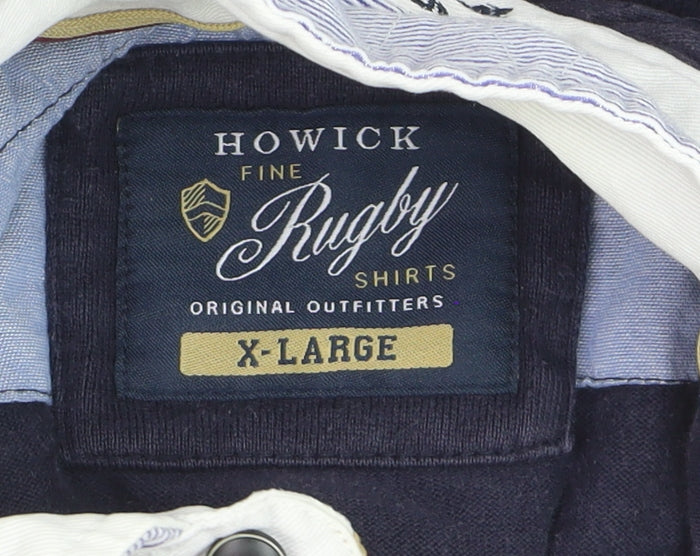 Howick Men's Grey Striped Long Sleeve Rugby Polo Shirt XL