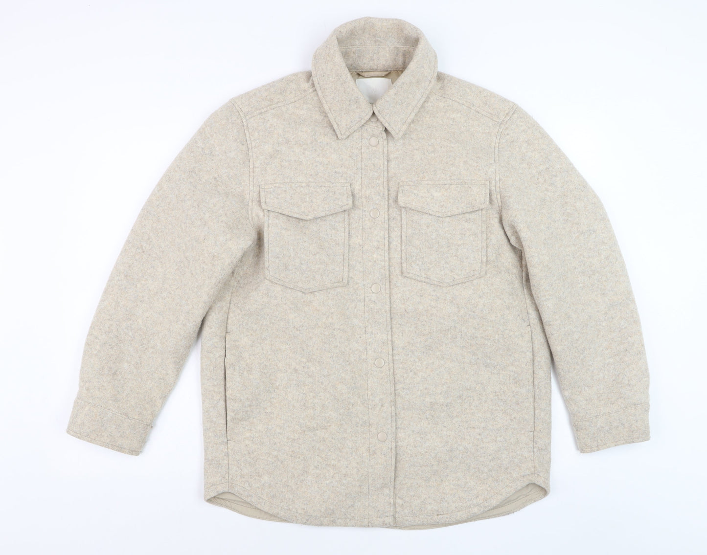 H&M Men’s Beige Fleece Jacket XS Regular Fit Polyester