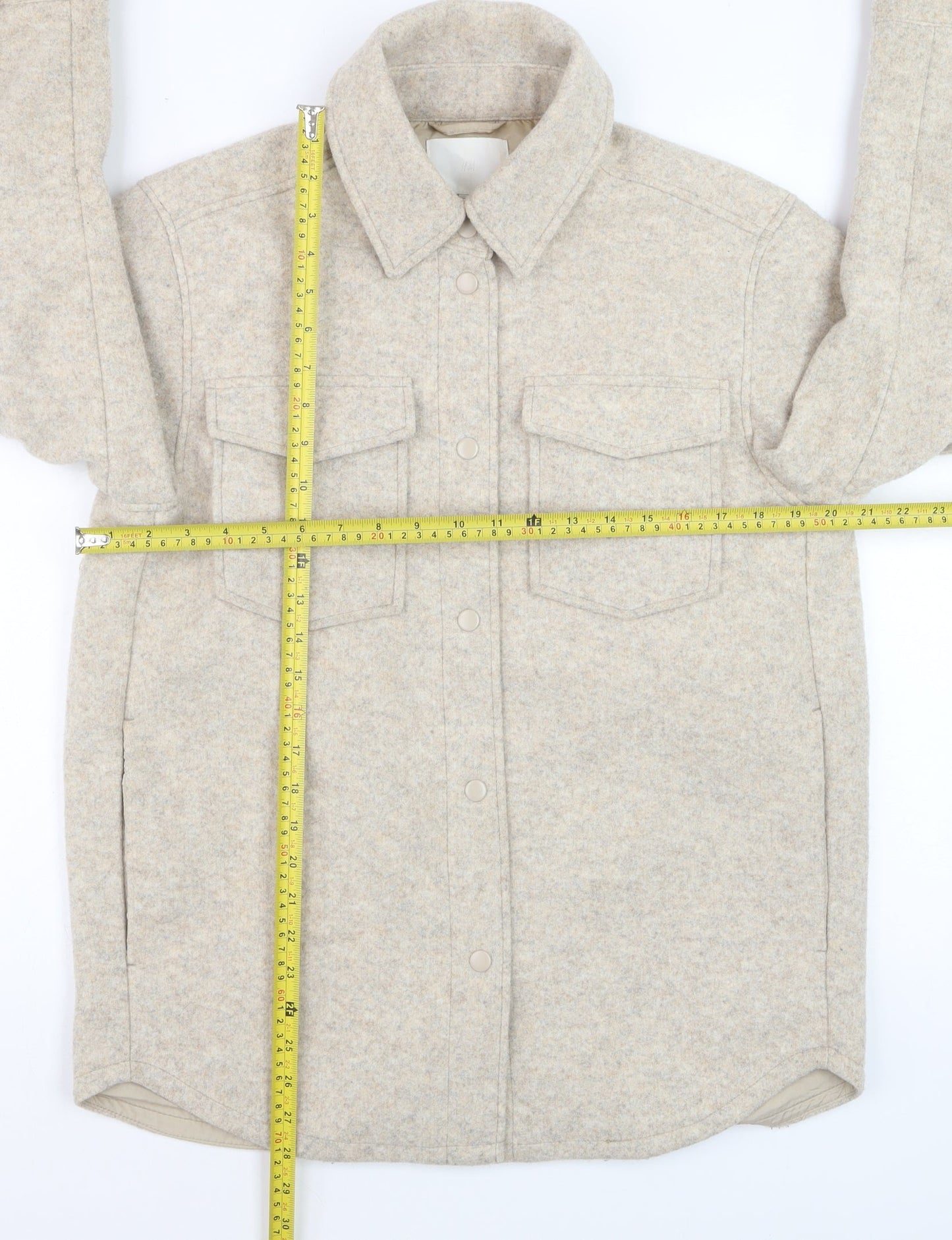 H&M Men’s Beige Fleece Jacket XS Regular Fit Polyester