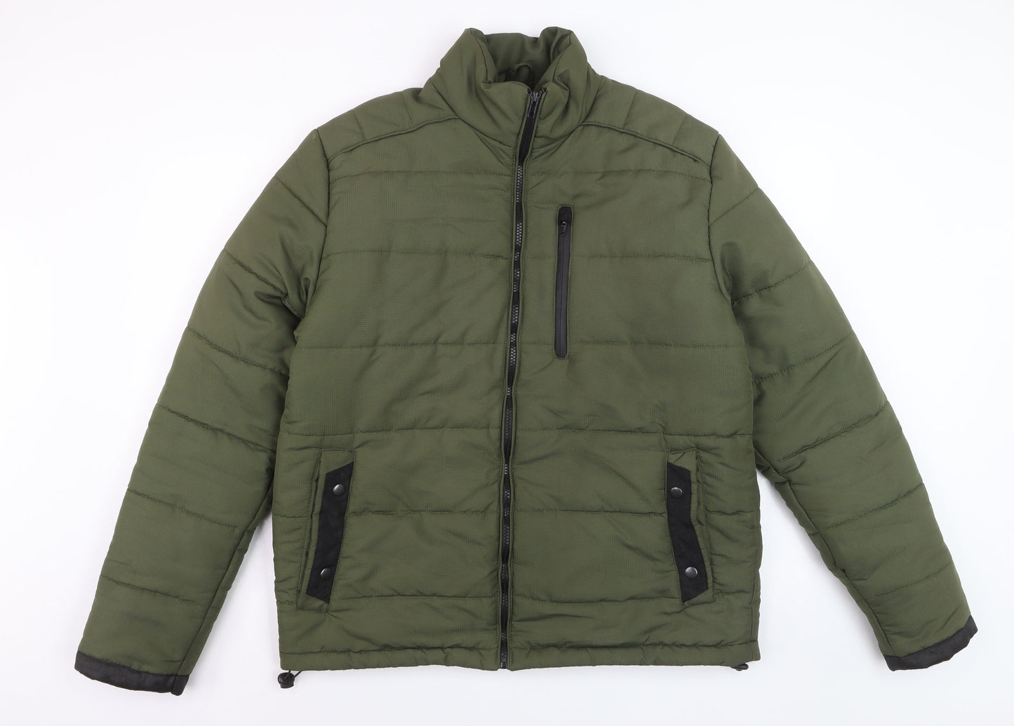 UNO.CAMICIE Men's Green Puffer Jacket L Polyester Winter Coat