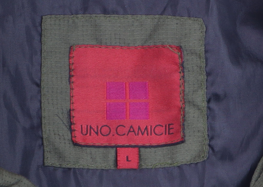 UNO.CAMICIE Men's Green Puffer Jacket L Polyester Winter Coat