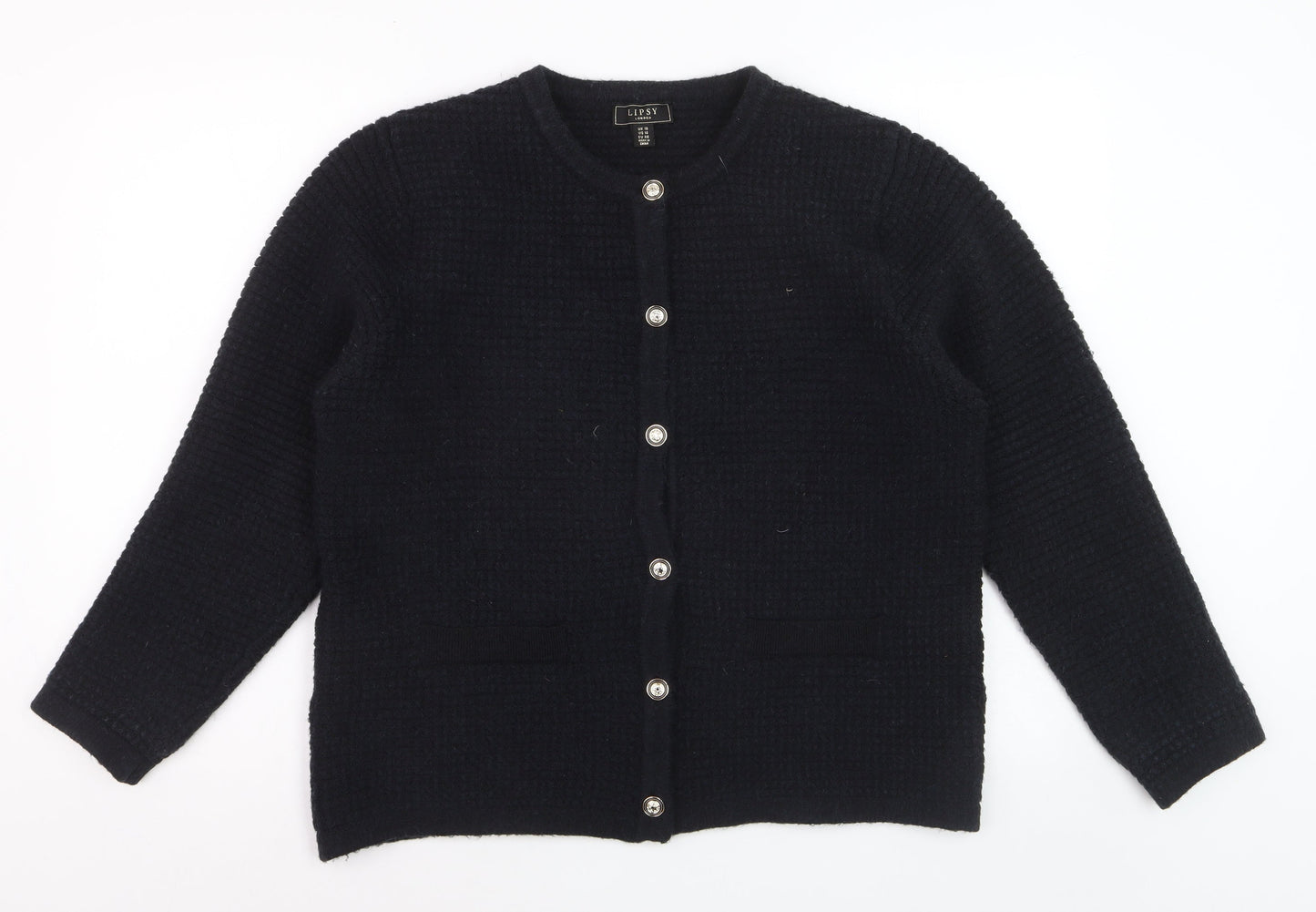 Lipsy Women Black UK 18 Long Sleeve Button Cardigan
