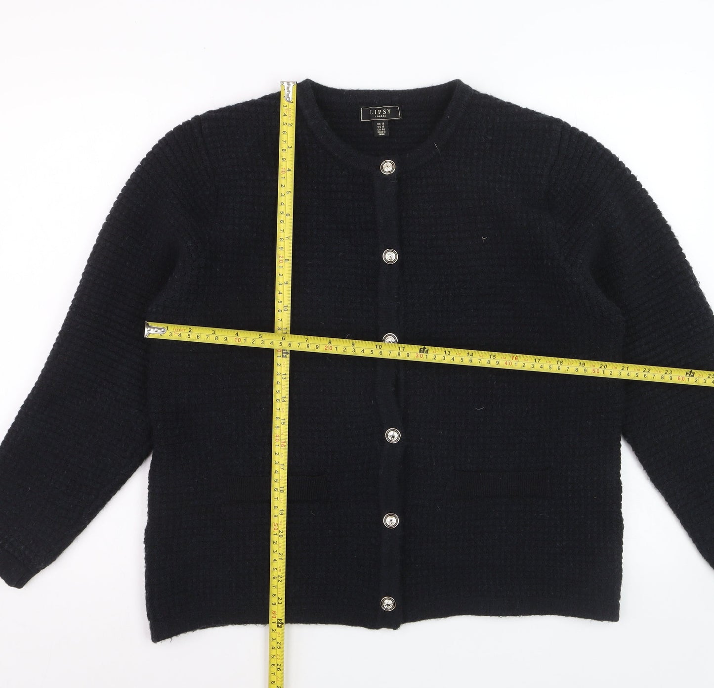 Lipsy Women Black UK 18 Long Sleeve Button Cardigan