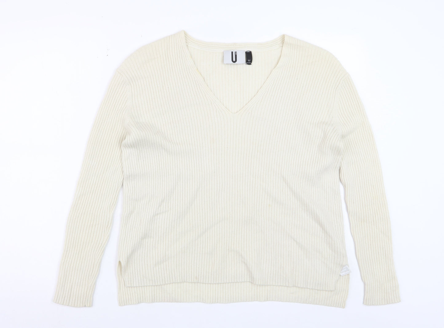 Topshop Women Ivory Wool Cashmere V-Neck Long Sleeve Pullover Jumper S