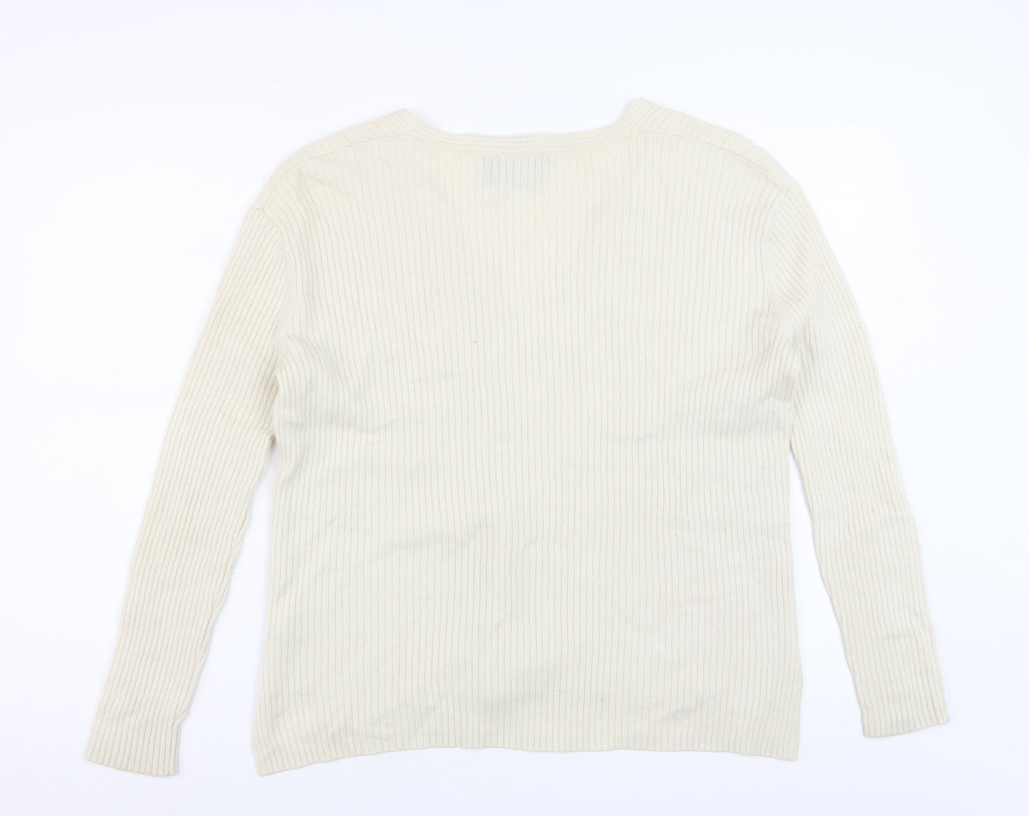 Topshop Women Ivory Wool Cashmere V-Neck Long Sleeve Pullover Jumper S