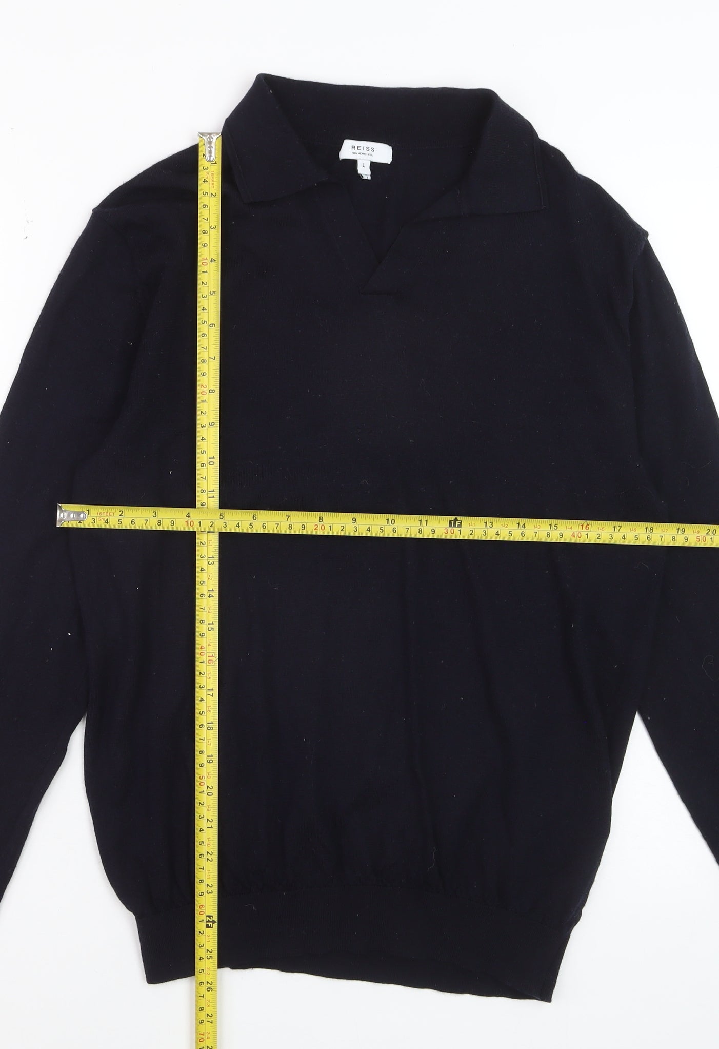 Reiss Mens Black Merino Wool Collared Pullover Jumper L