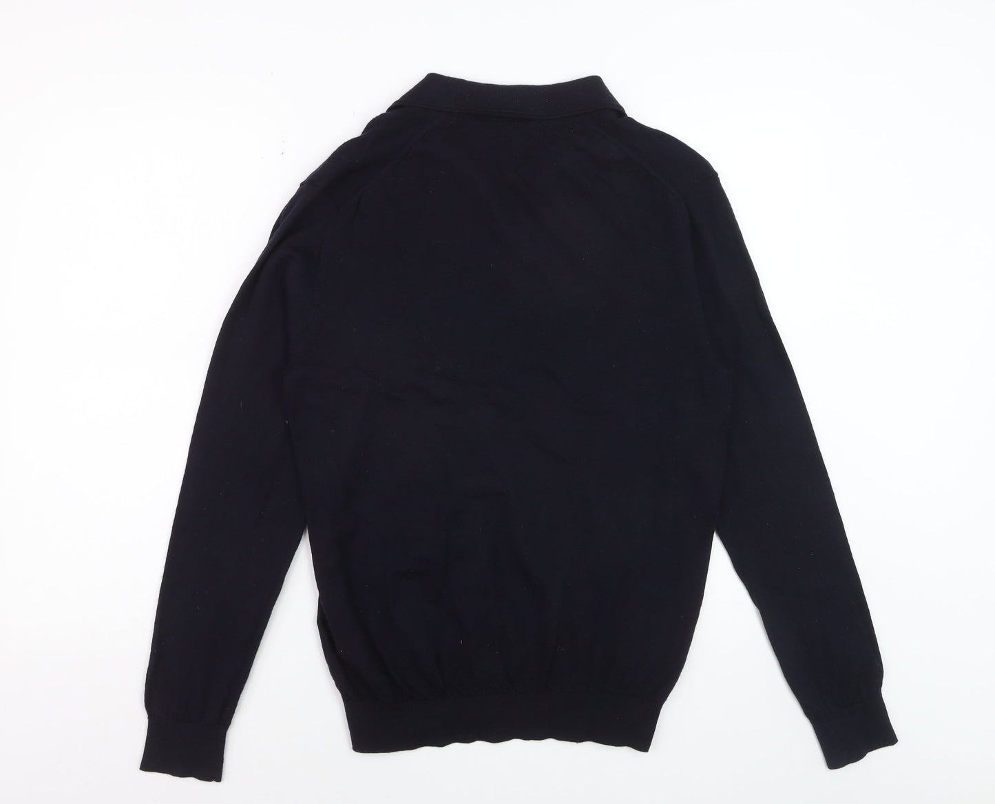 Reiss Mens Black Merino Wool Collared Pullover Jumper L