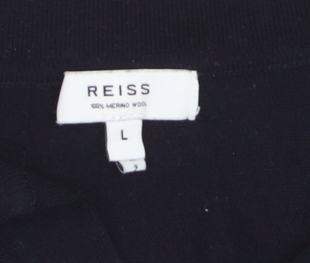 Reiss Mens Black Merino Wool Collared Pullover Jumper L