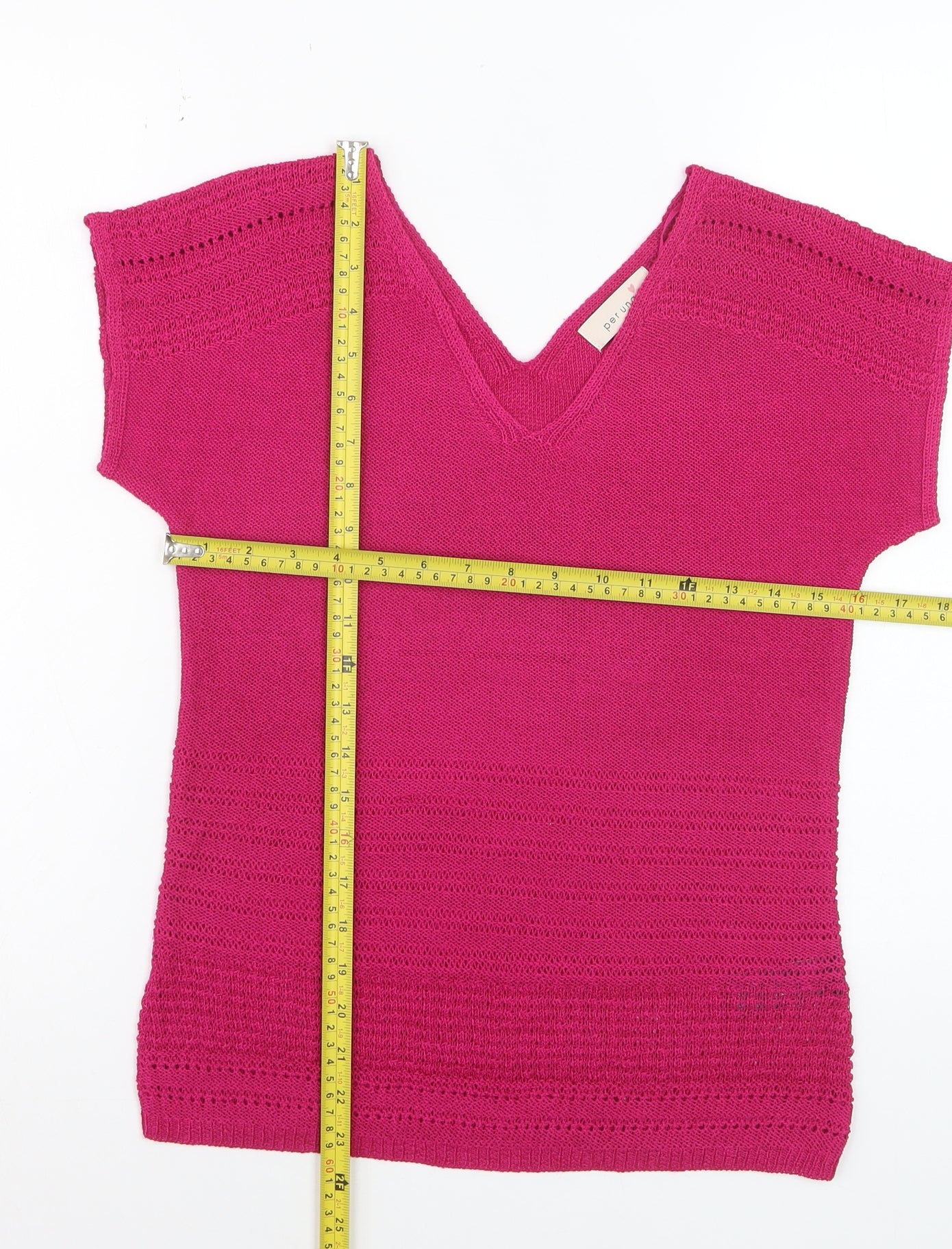 Marks and Spencer Women’s Pink V-Neck Short Sleeve Knit Jumper Size 8