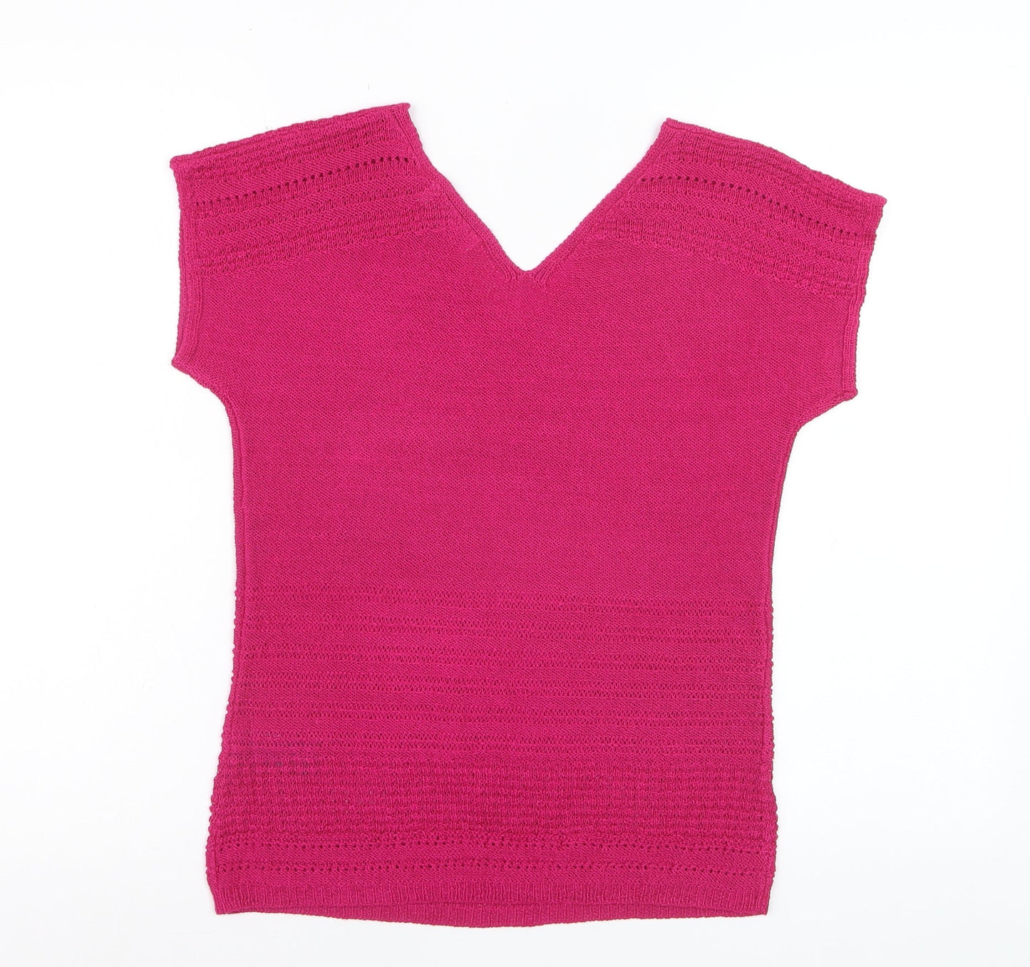 Marks and Spencer Women’s Pink V-Neck Short Sleeve Knit Jumper Size 8