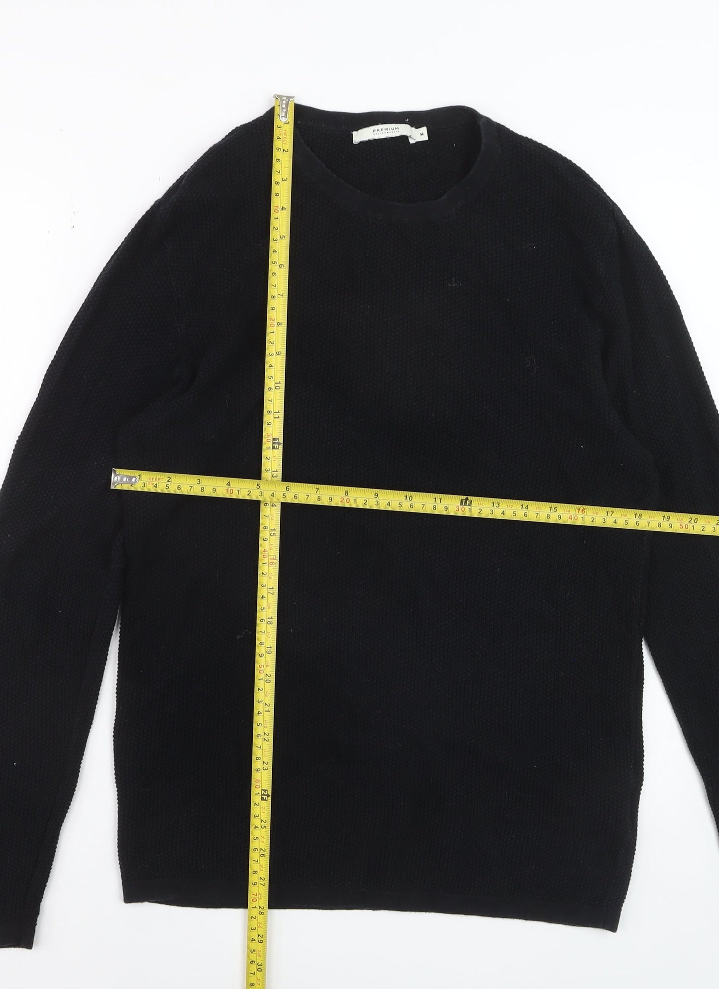 Jack & Jones Men's Black Cotton Waffle Knit Jumper M