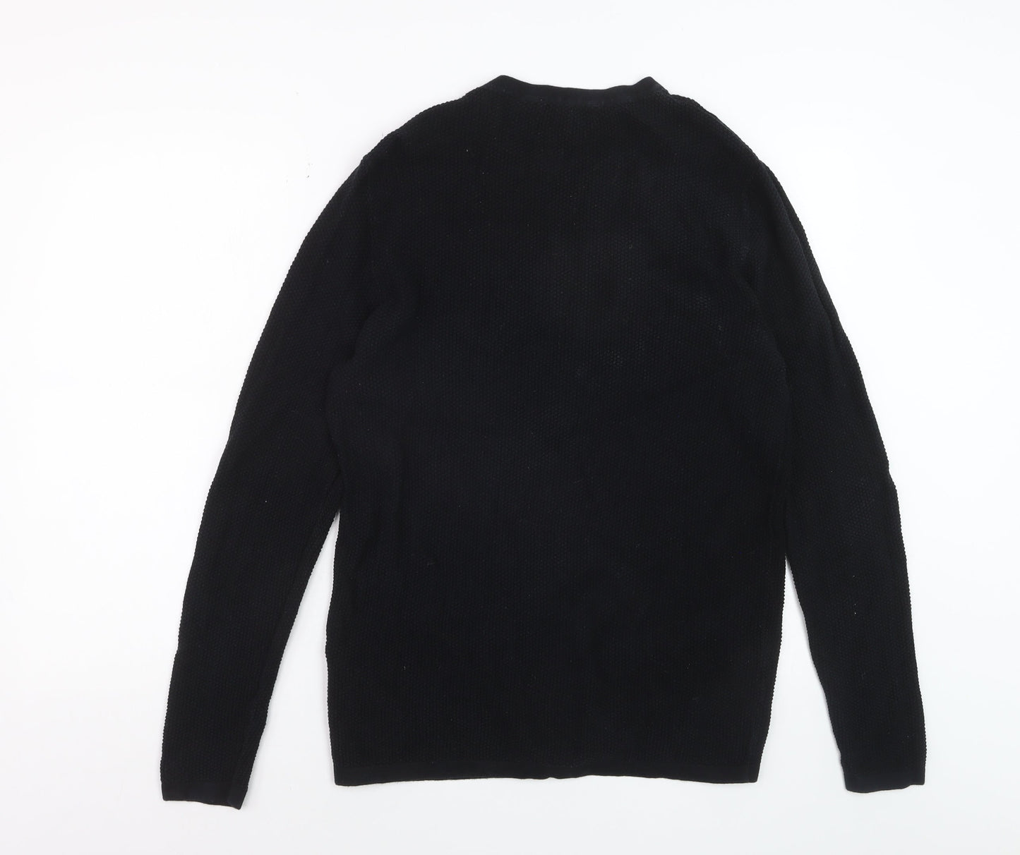 Jack & Jones Men's Black Cotton Waffle Knit Jumper M