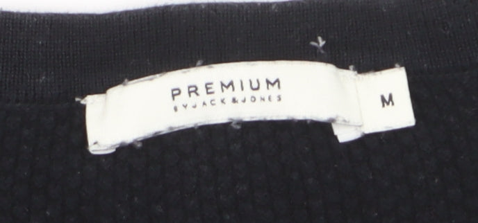 Jack & Jones Men's Black Cotton Waffle Knit Jumper M