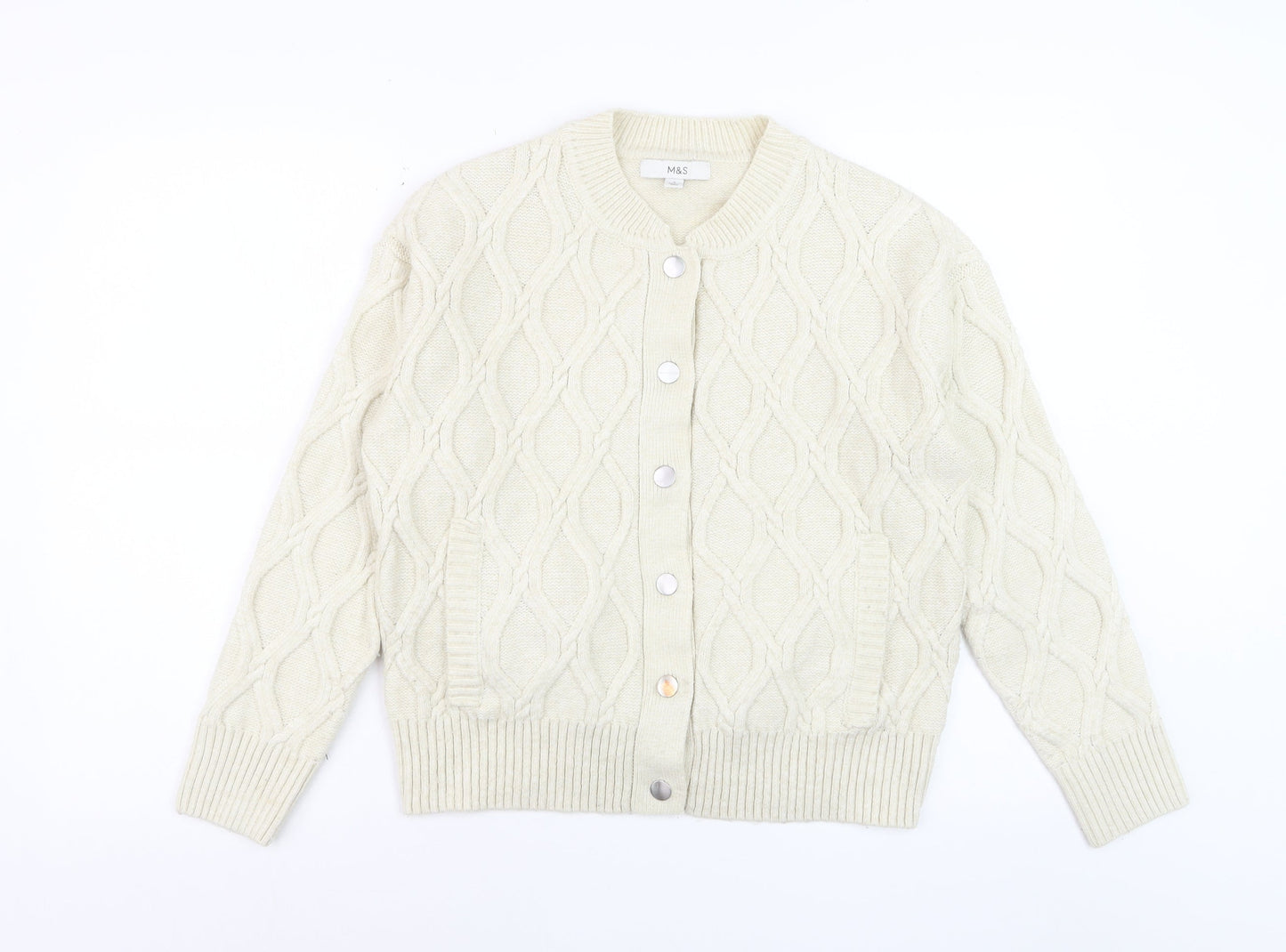 Marks and Spencer Women Ivory Cable Knit Cardigan Small