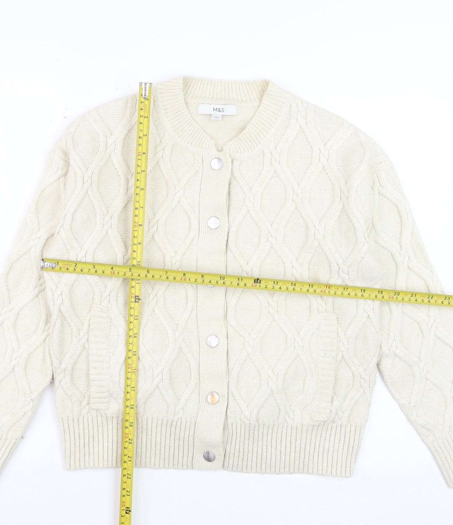 Marks and Spencer Women Ivory Cable Knit Cardigan Small