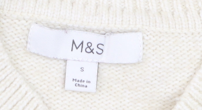 Marks and Spencer Women Ivory Cable Knit Cardigan Small