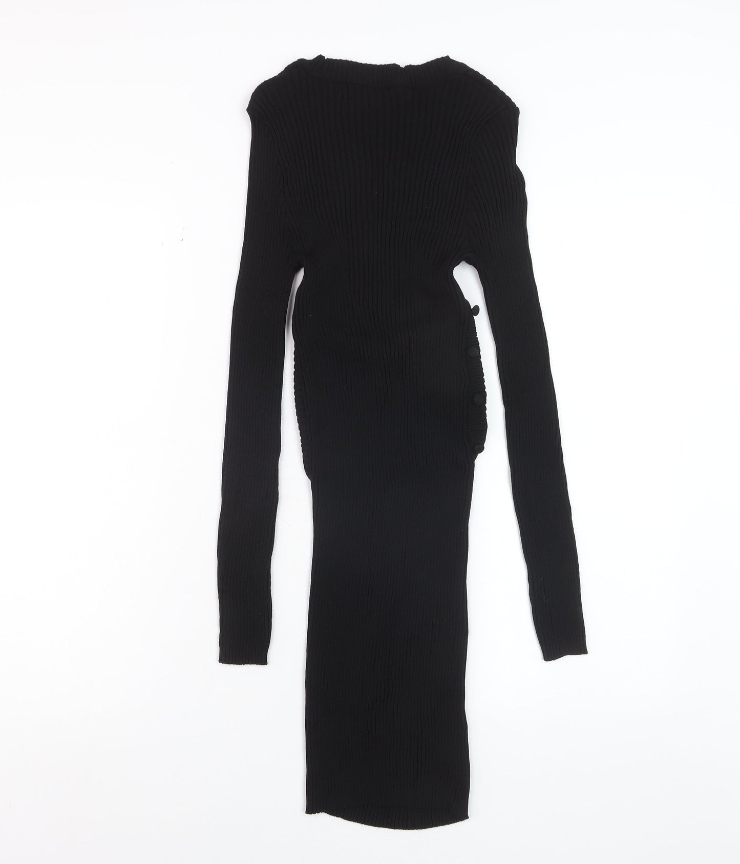 ZARA Women Black XS Bodycon Knit Cut Out Long Sleeve Midi Dress