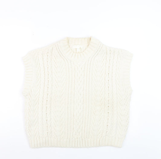 H&M Women Ivory Cable-Knit Sleeveless Mock Neck Vest Size 12