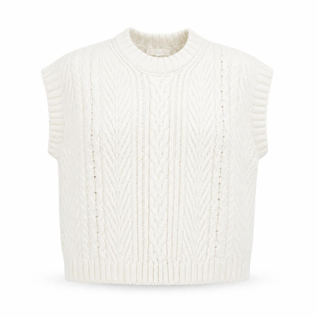 H&M Women Ivory Cable-Knit Sleeveless Mock Neck Vest Size 12