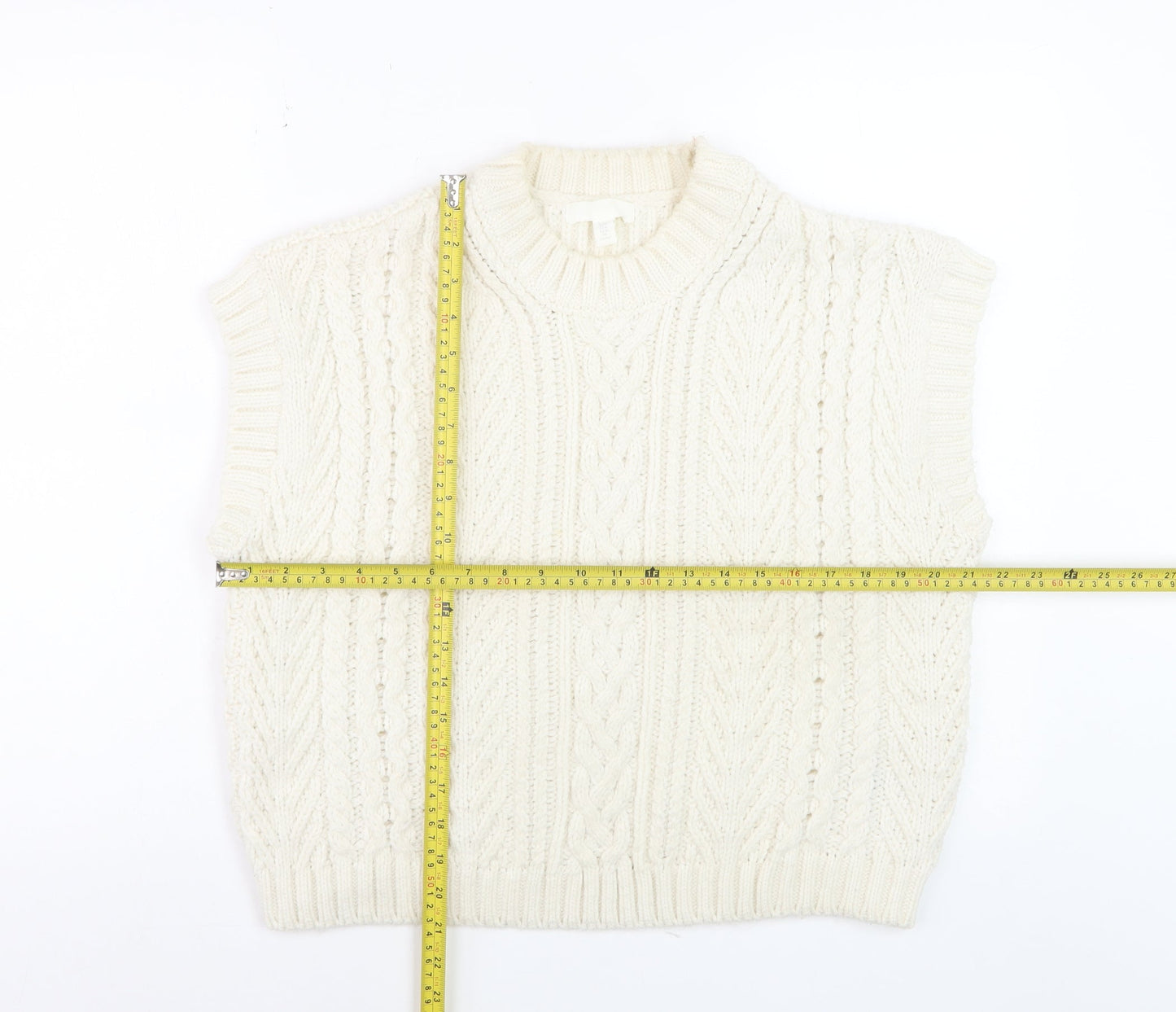 H&M Women Ivory Cable-Knit Sleeveless Mock Neck Vest Size 12