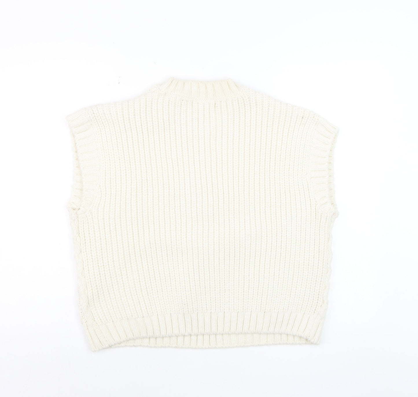 H&M Women Ivory Cable-Knit Sleeveless Mock Neck Vest Size 12