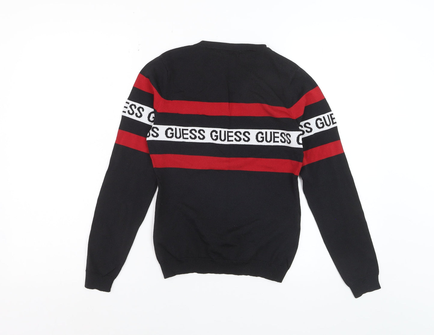 Guess Women Black Red Logo Stripe Jumper Size S