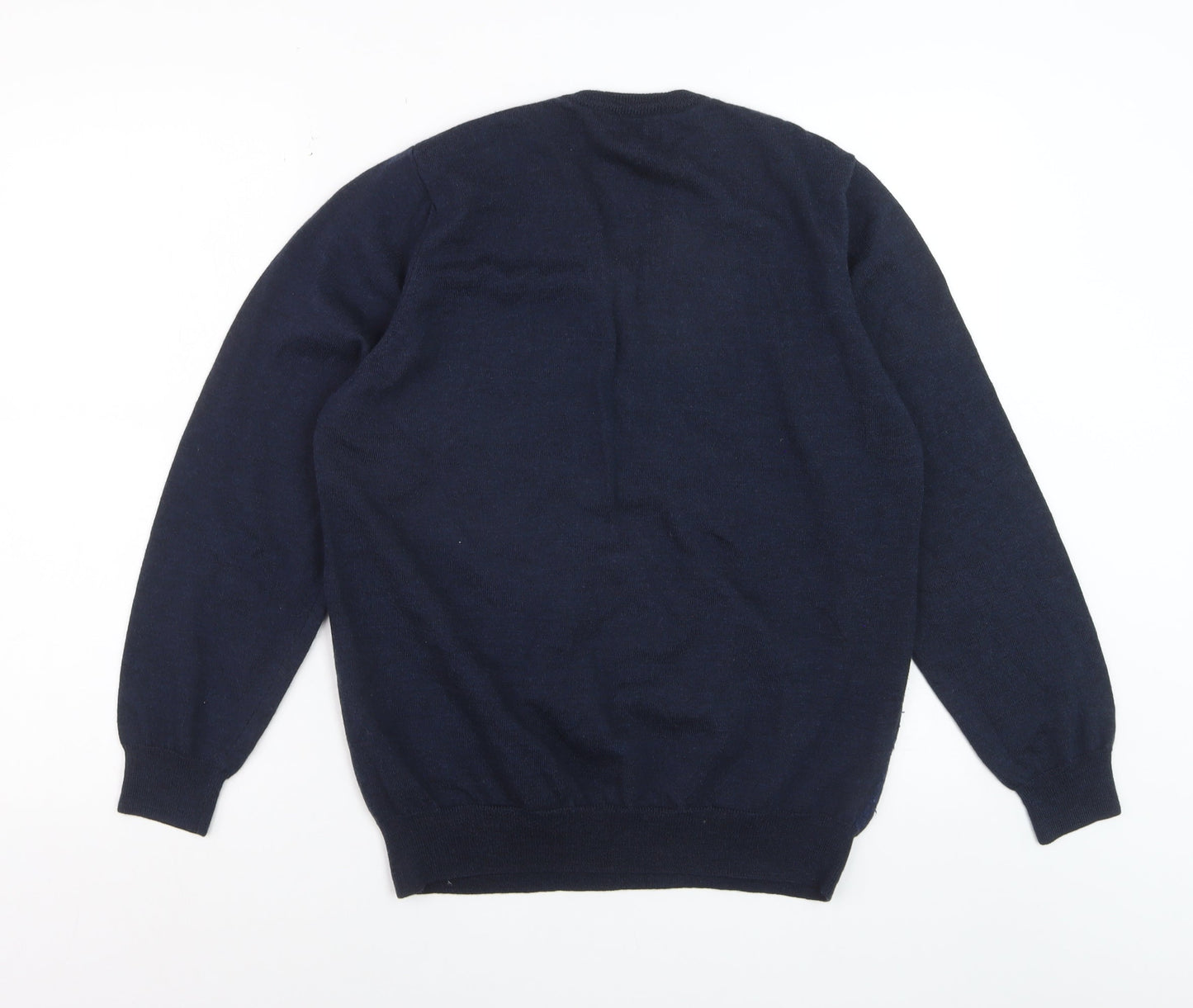 Marks and Spencer Mens Blue Wool Silk V-Neck Jumper Medium