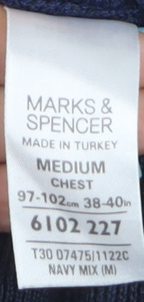 Marks and Spencer Mens Blue Wool Silk V-Neck Jumper Medium