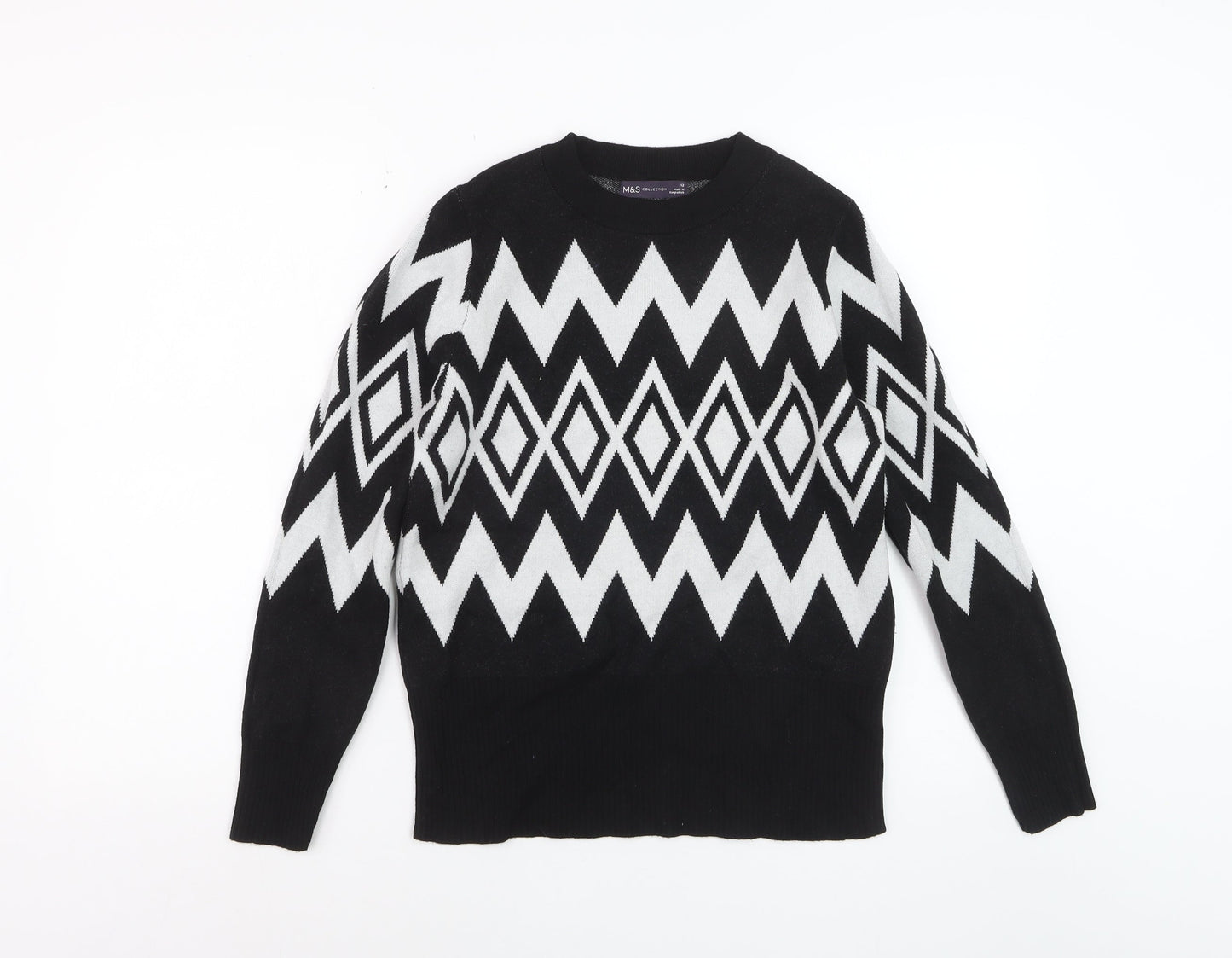 Marks and Spencer Womens Black Geometric Knit Jumper Size 12