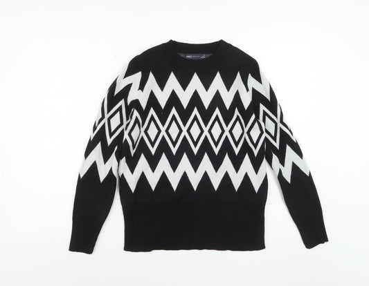 Marks and Spencer Womens Black Geometric Knit Jumper Size 12