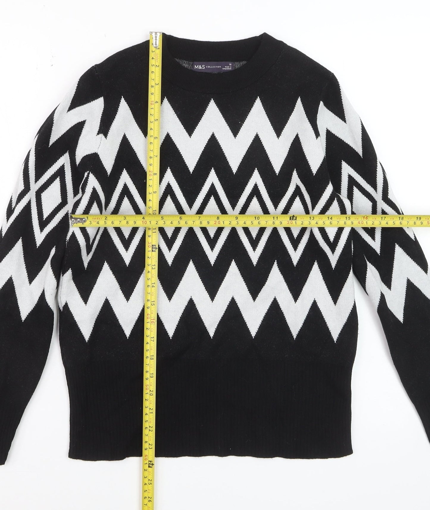 Marks and Spencer Womens Black Geometric Knit Jumper Size 12