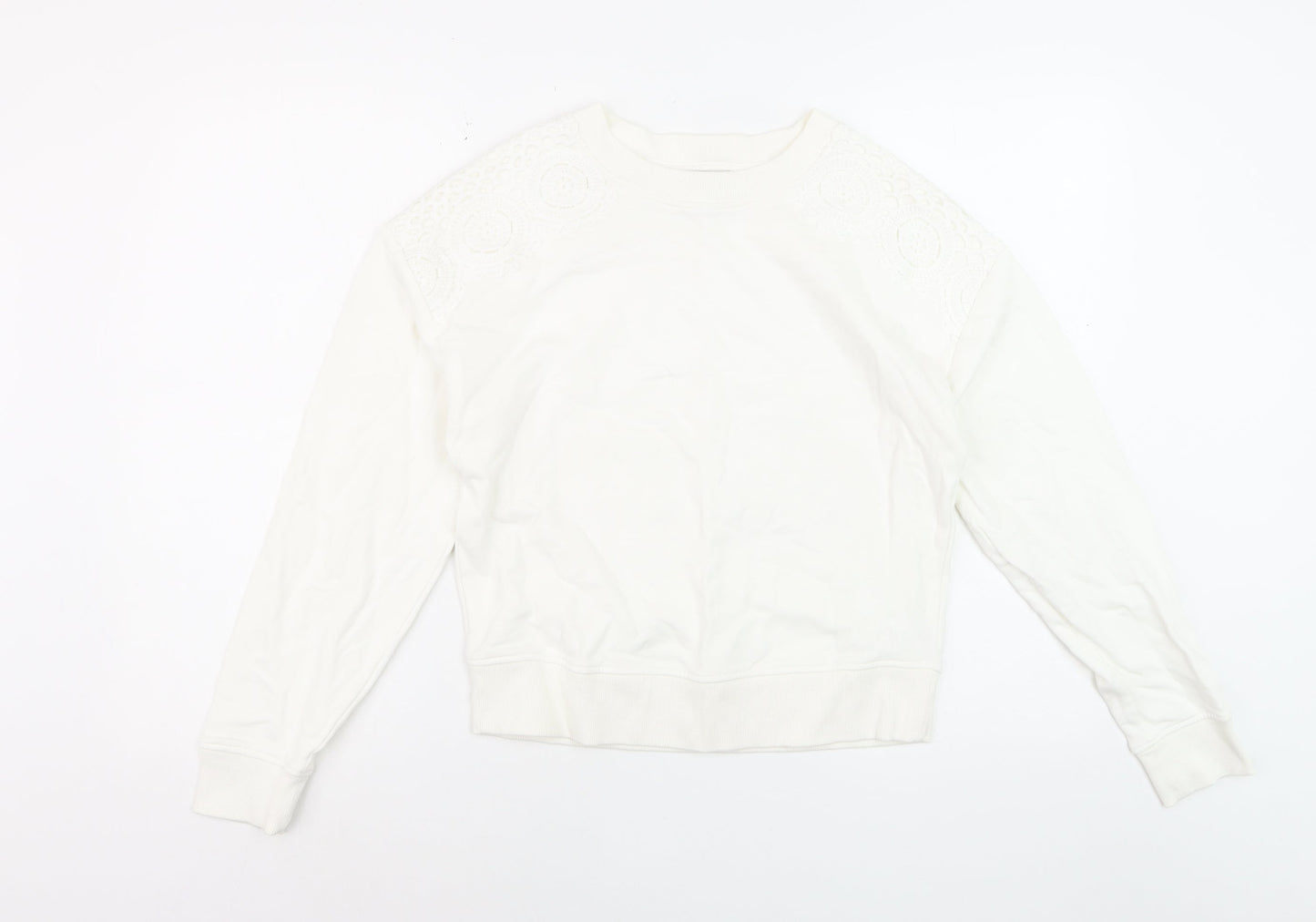 Papaya Women's White Cotton Lace Detail Pullover Sweatshirt Size S