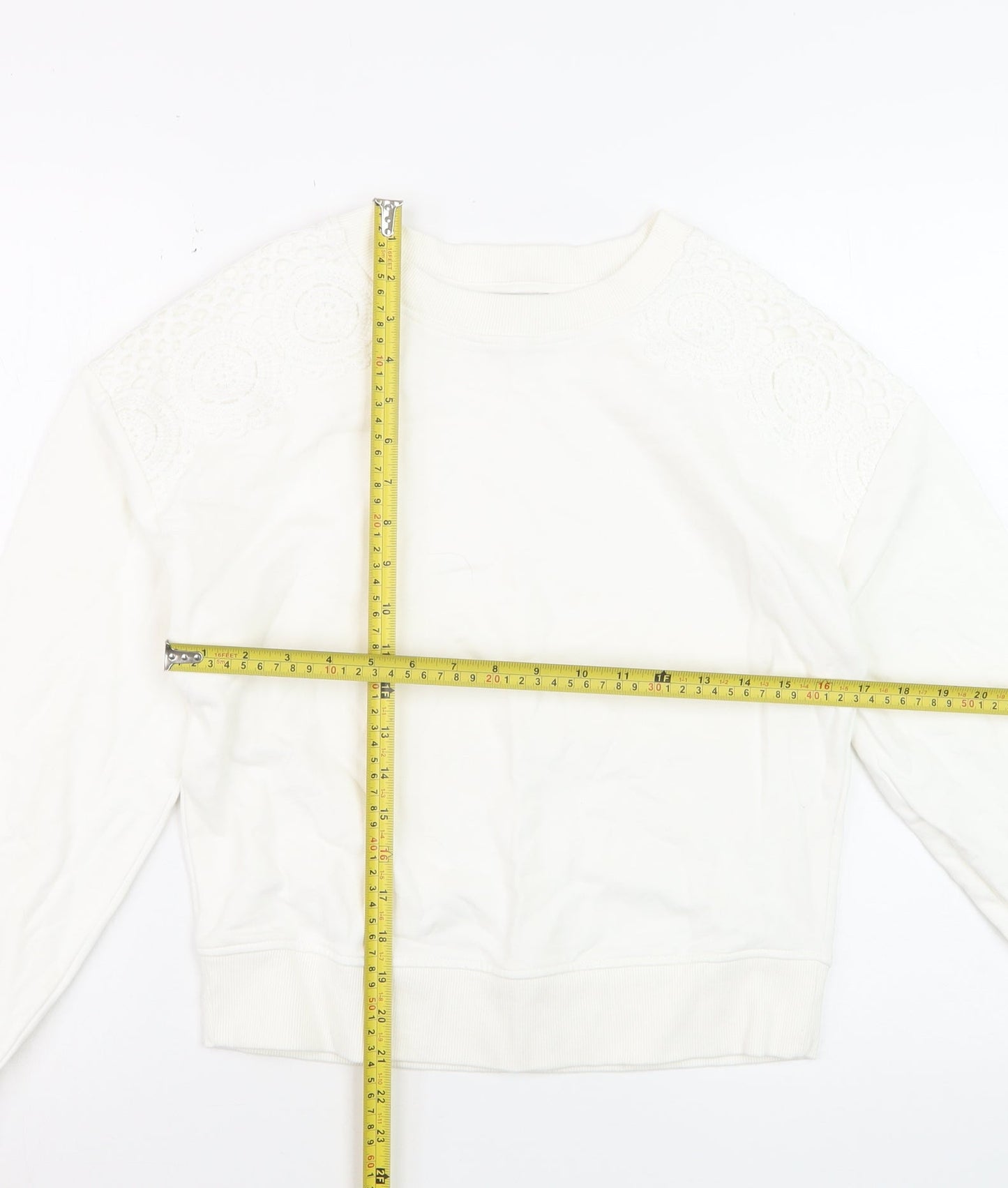 Papaya Women's White Cotton Lace Detail Pullover Sweatshirt Size S