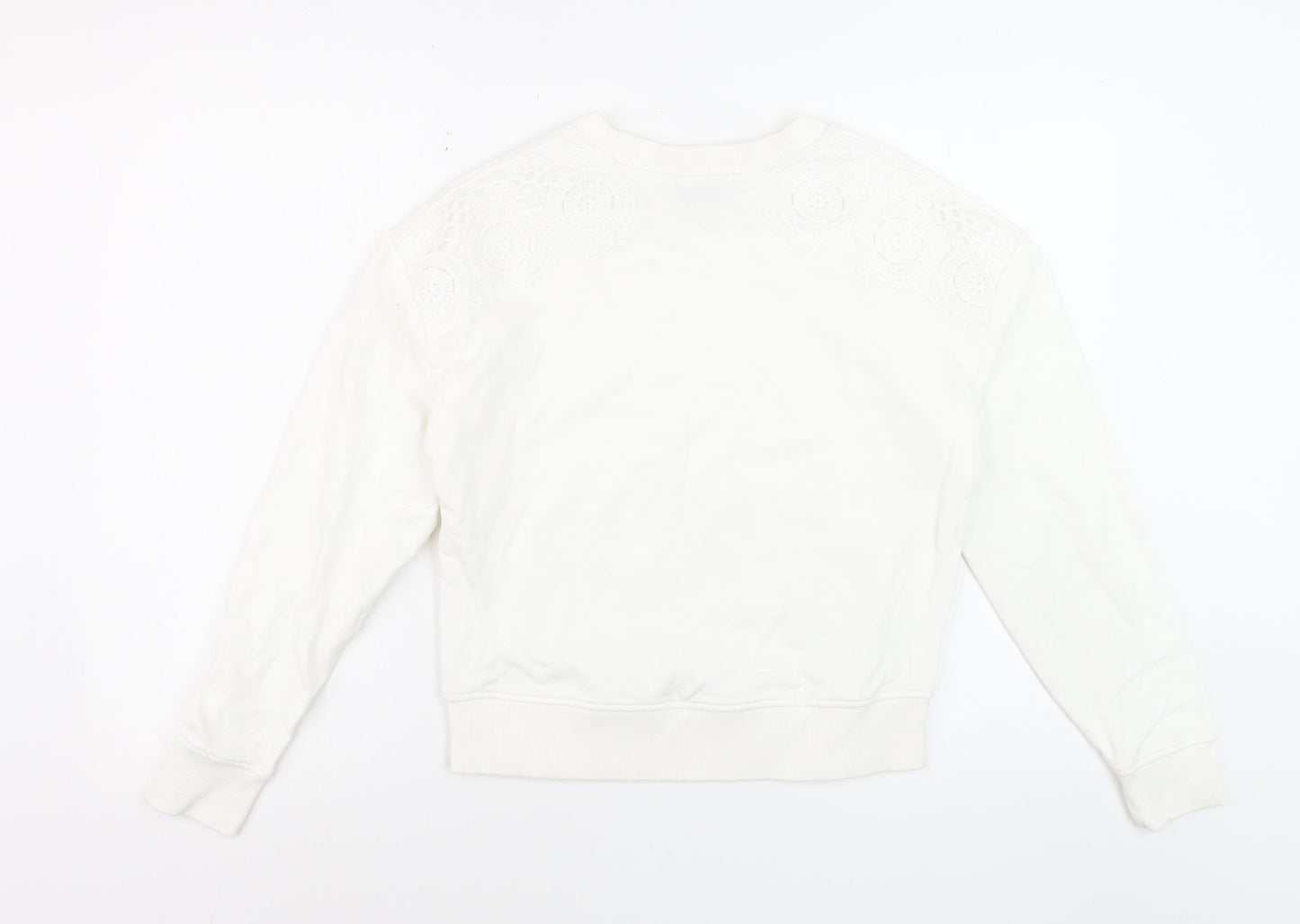 Papaya Women's White Cotton Lace Detail Pullover Sweatshirt Size S