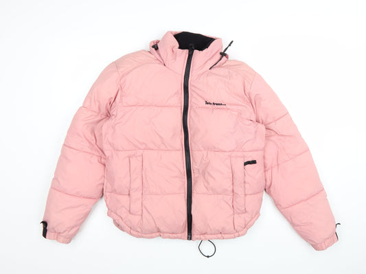 Preloved iets frans Women’s Pink Puffer Jacket Hooded Short Size S - Front