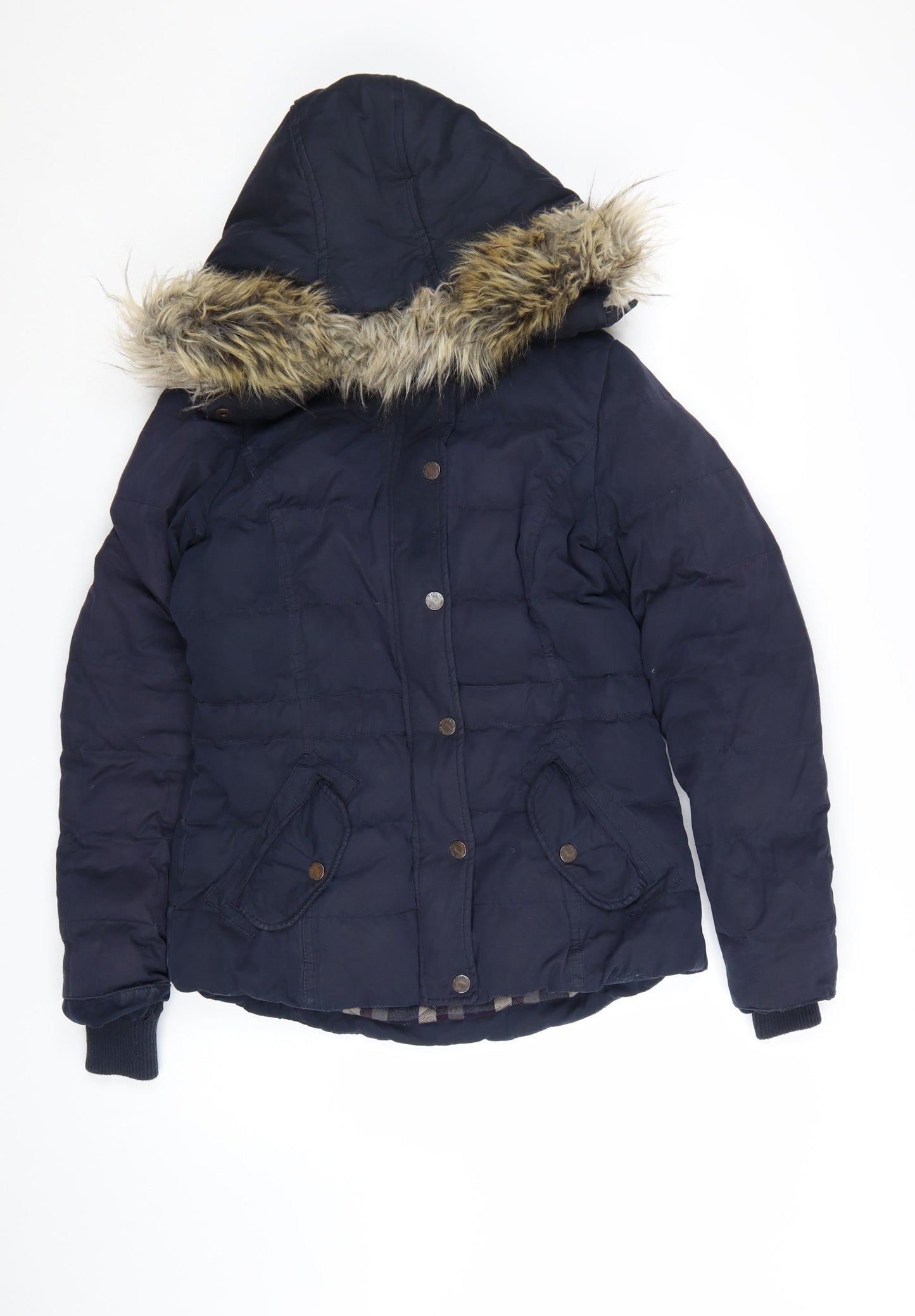FatFace Women's Blue Faux Fur Hooded Puffer Jacket Size 8