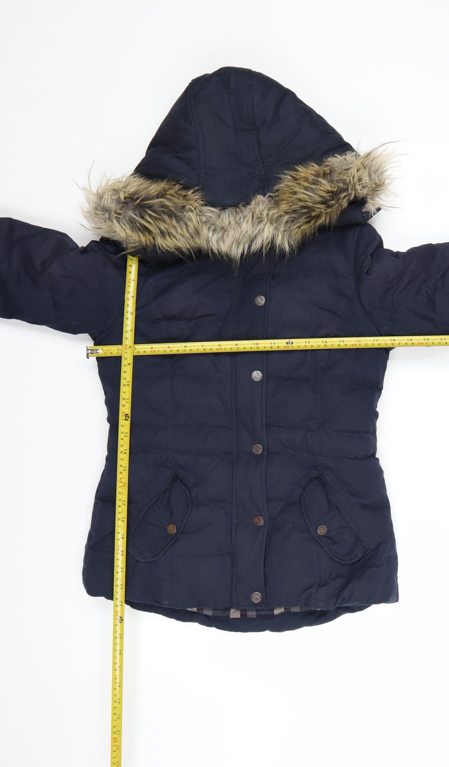 FatFace Women's Blue Faux Fur Hooded Puffer Jacket Size 8