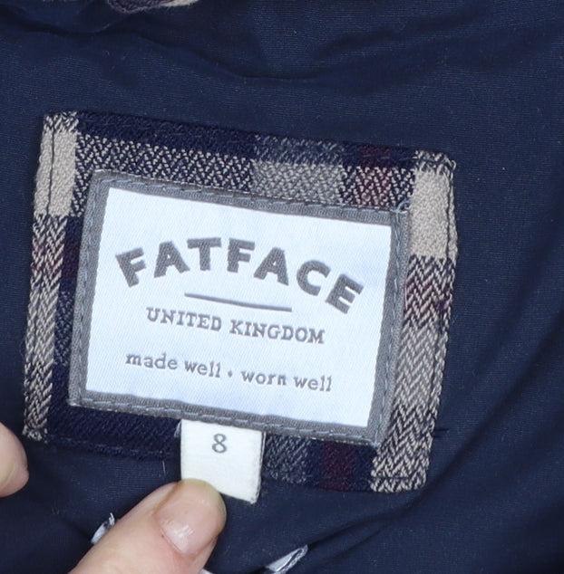 FatFace Women's Blue Faux Fur Hooded Puffer Jacket Size 8