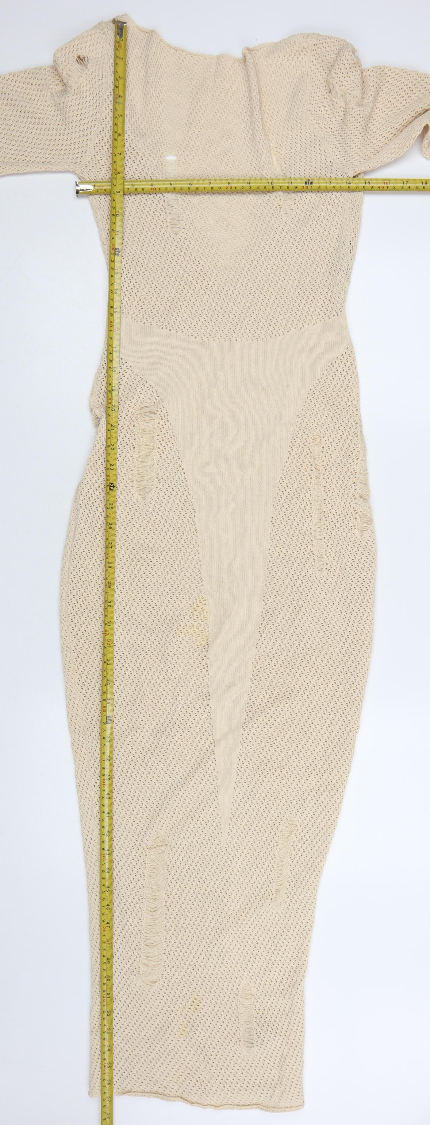 MURCI Women’s Beige Knit Bodycon Midi Dress Size M Long Sleeve V-Neck