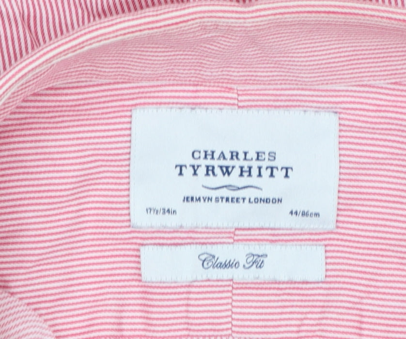 Charles Tyrwhitt Men's Pink Striped Classic Fit Cotton Dress Shirt 17.5in