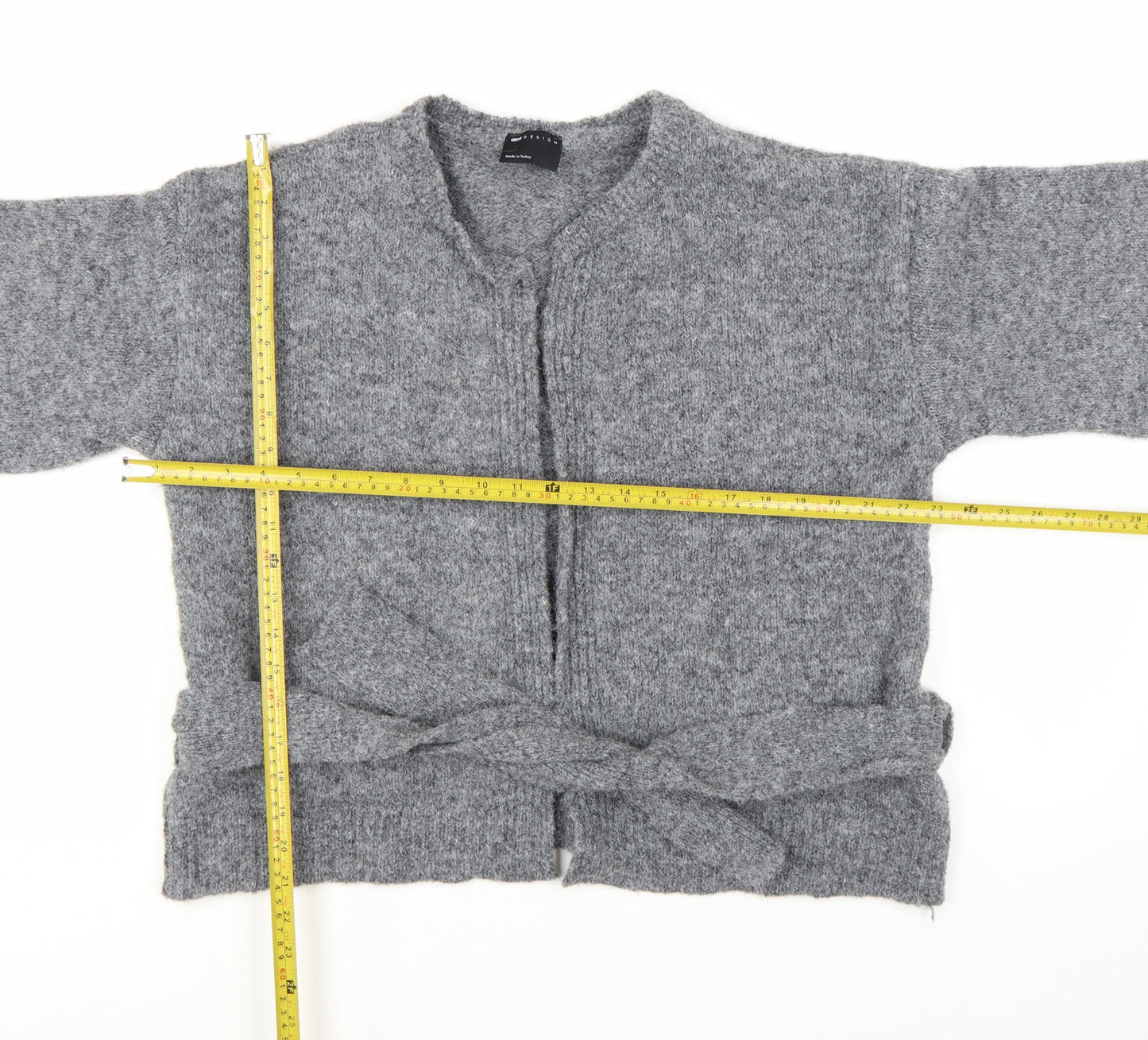 ASOS Design Women Grey Belted Cardigan Wool Blend Size M 12-14