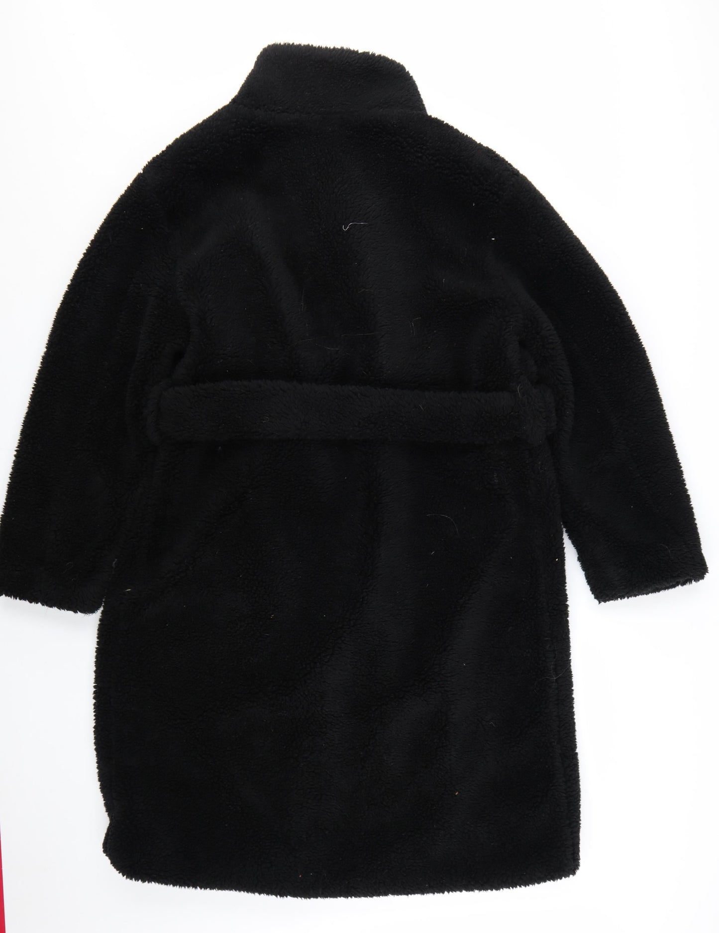 Boohoo Women Black Belted Teddy Overcoat Size 8 Winter Wear