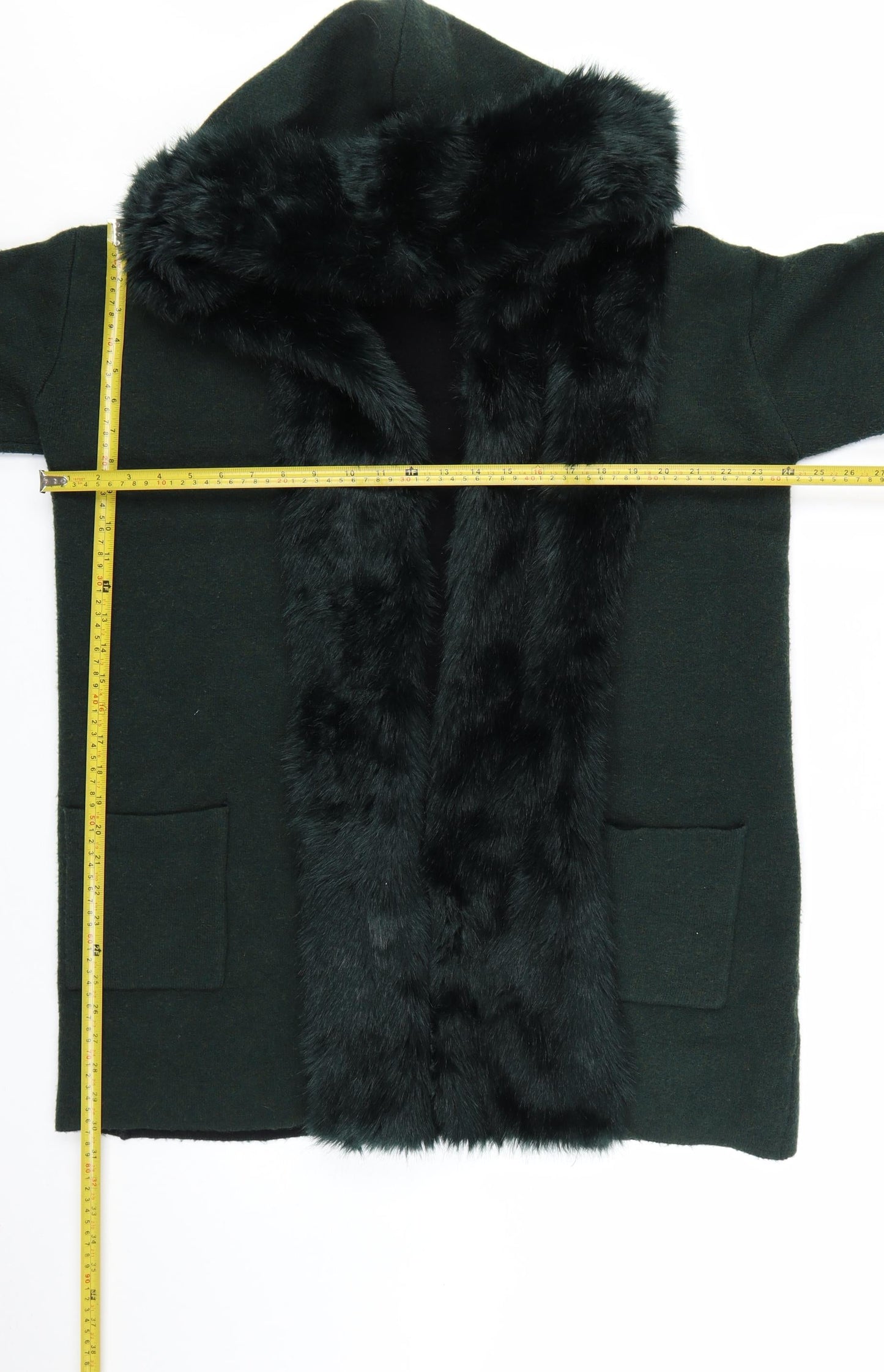 French Connection Womens Green Faux Fur Trim Hooded Cardigan L