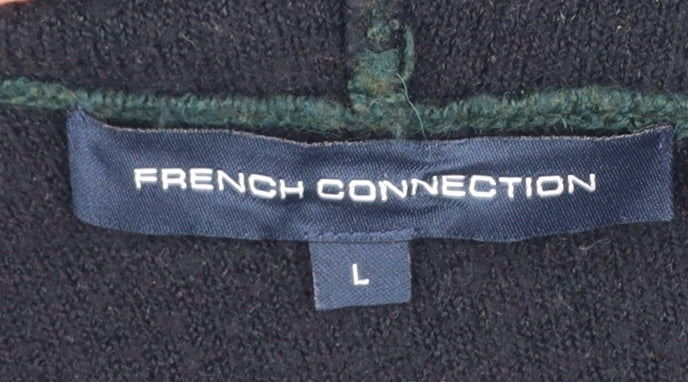 French Connection Womens Green Faux Fur Trim Hooded Cardigan L