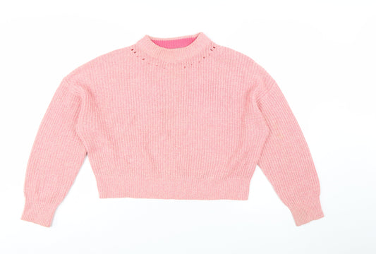 Topshop Women's Pink Mock Neck Chunky Knit Jumper Size S