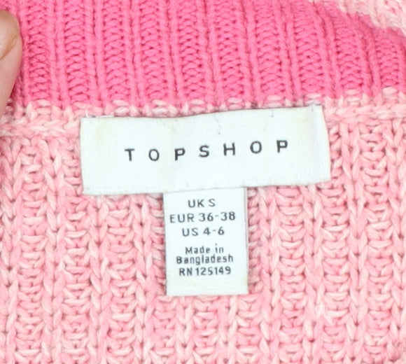 Topshop Women's Pink Mock Neck Chunky Knit Jumper Size S
