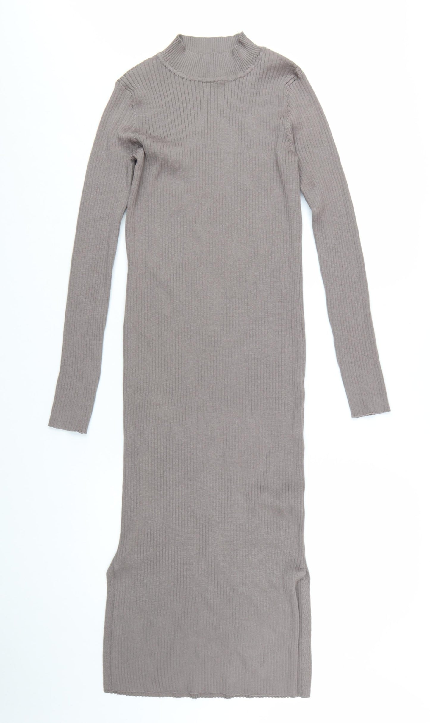 New Look Women Brown Midi Ribbed Knit Bodycon Dress Size 14