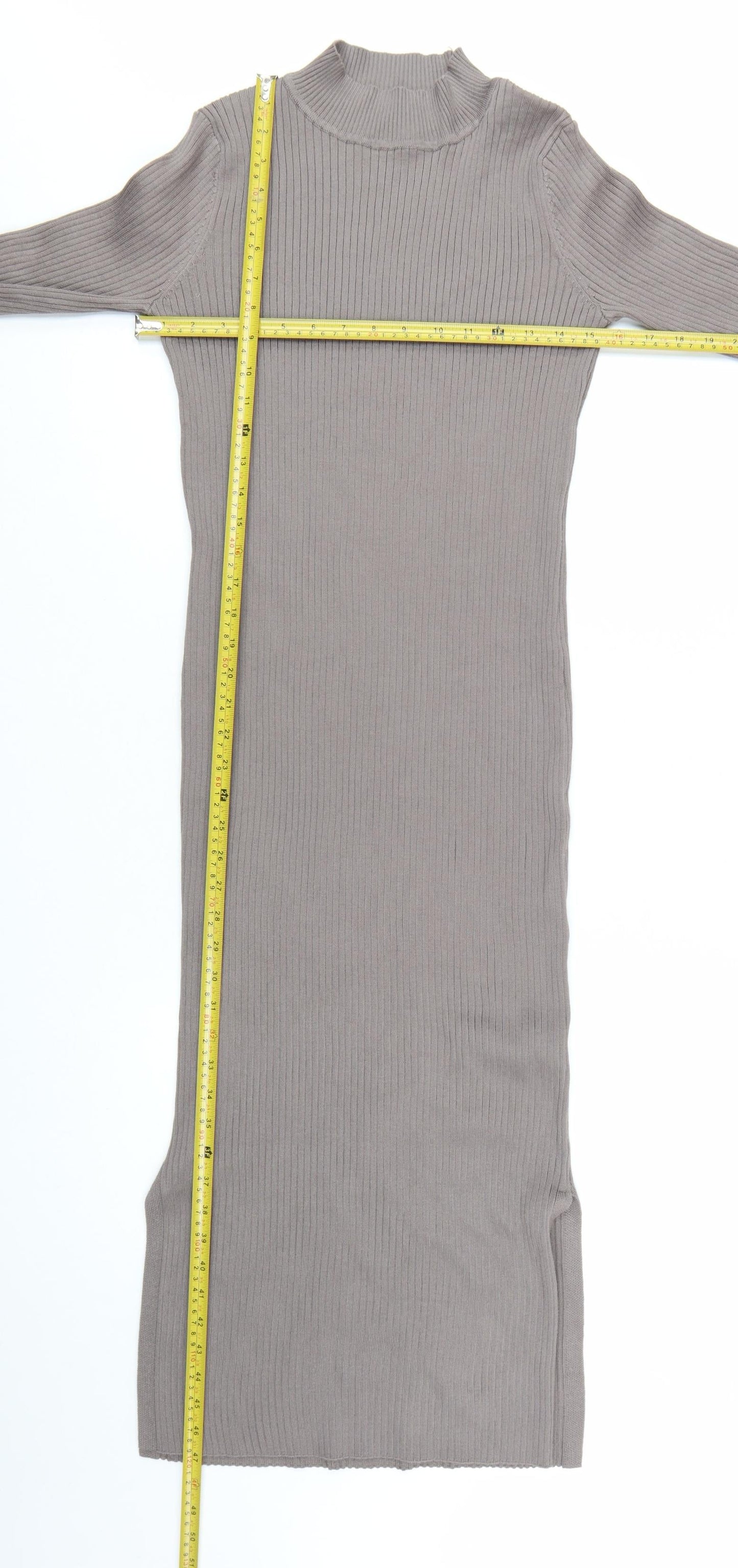 New Look Women Brown Midi Ribbed Knit Bodycon Dress Size 14